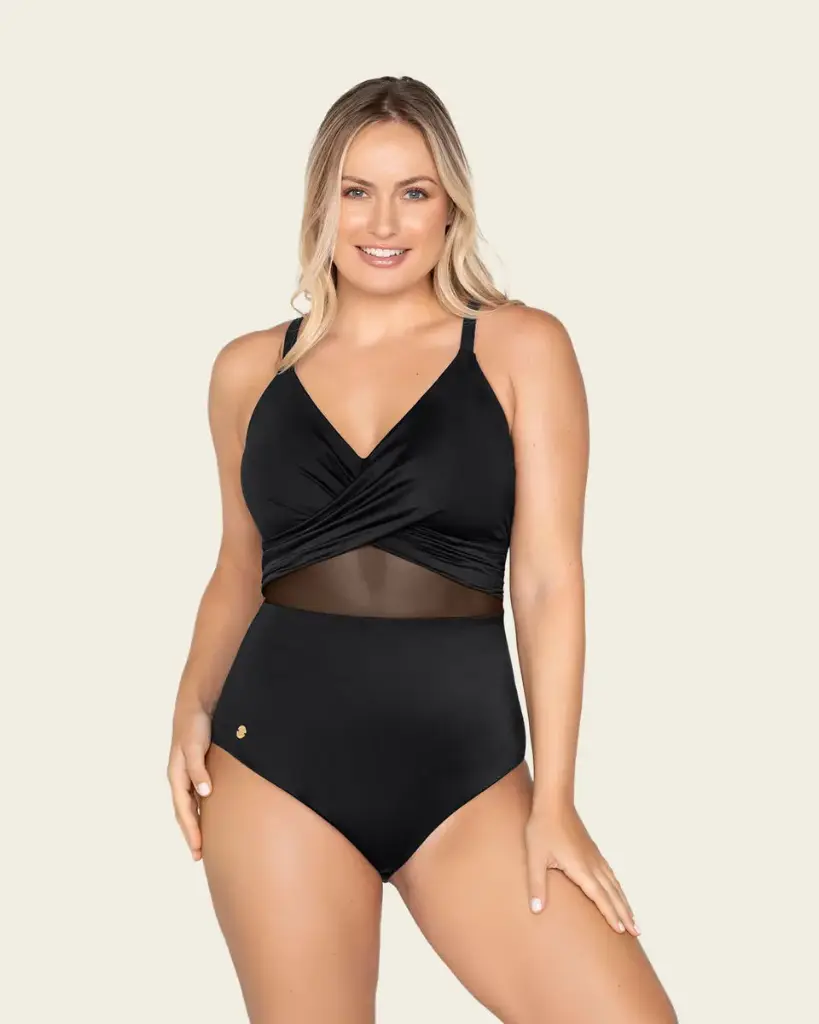 [190858B-SN] 190858B Bañador entero con push up suave de pecho y control suave de abdomen (S, Negro)