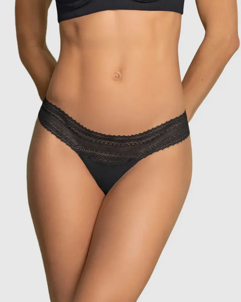 [72296M-S-NEGRO] 72296M Tanga con encaje en los laterales (S, Negro)