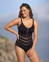 19A125 One-piece swimsuit with soft control and transparency in the abdomen