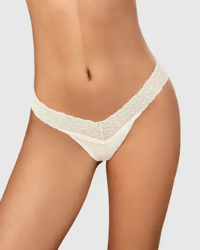 092042 Tanga con encaje en cintura y tela lisa